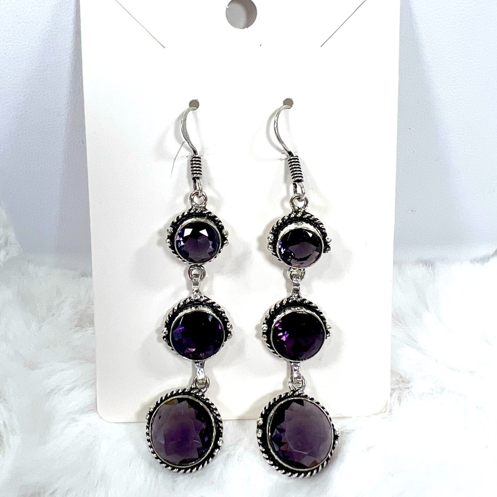 Amethyst 925 Synthetic Gemstone Earrings